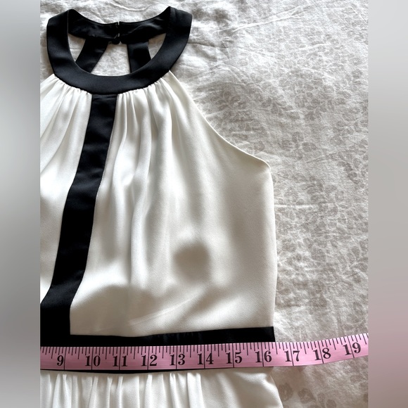 BCBGMaxAzaria Formal Black Off-White Midi Halter Dress Size 12 - Picture 7 of 8